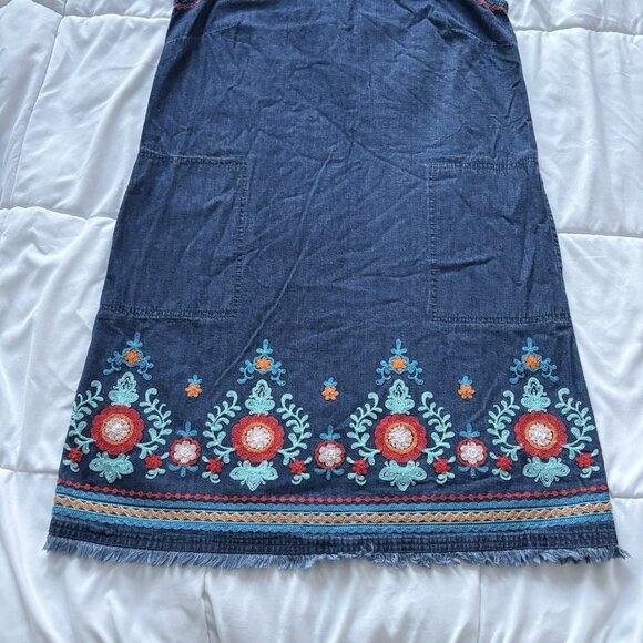 J. Jill Denim Womens Small Embroidered Sleeveless Midi Dress Cottagecore Peasant - Picture 2 of 9